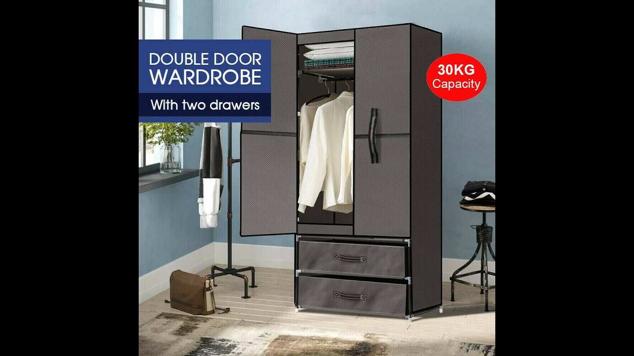 Large Portable Clothes Closet Wardrobe Storage Cabinet Organiser Unit with Shelf