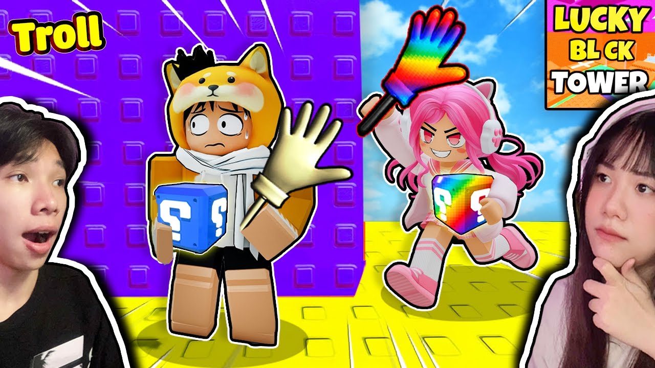 Mở Khối May Mắn Leo Tháp Troll Người Yêu 😚 Ngáo Và Kemy Lucky Block Tower 2 Roblox 🎁