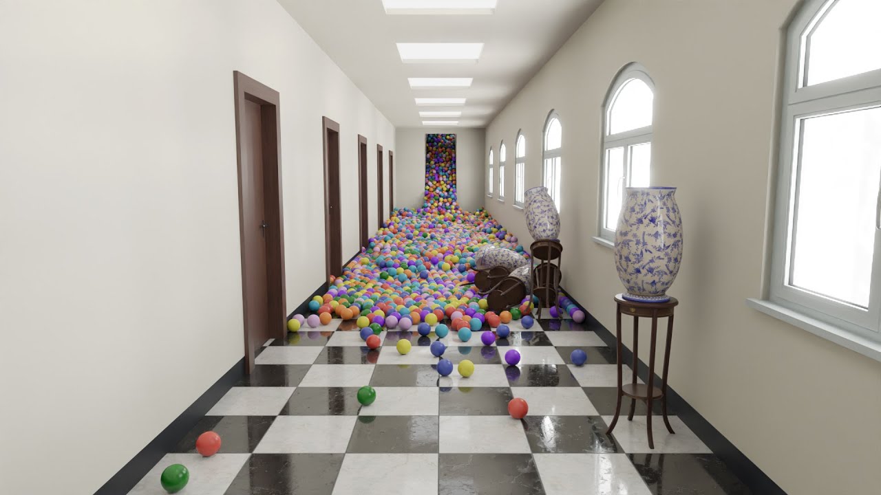 Balls in the corridor - Blender Animation  | Blender Rigid body simulation