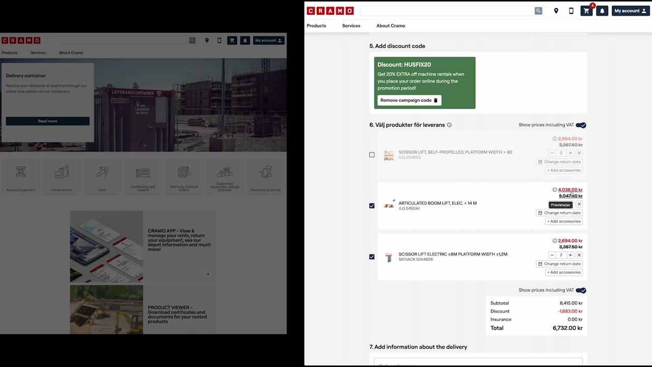 New vs old add-to-cart Cramo