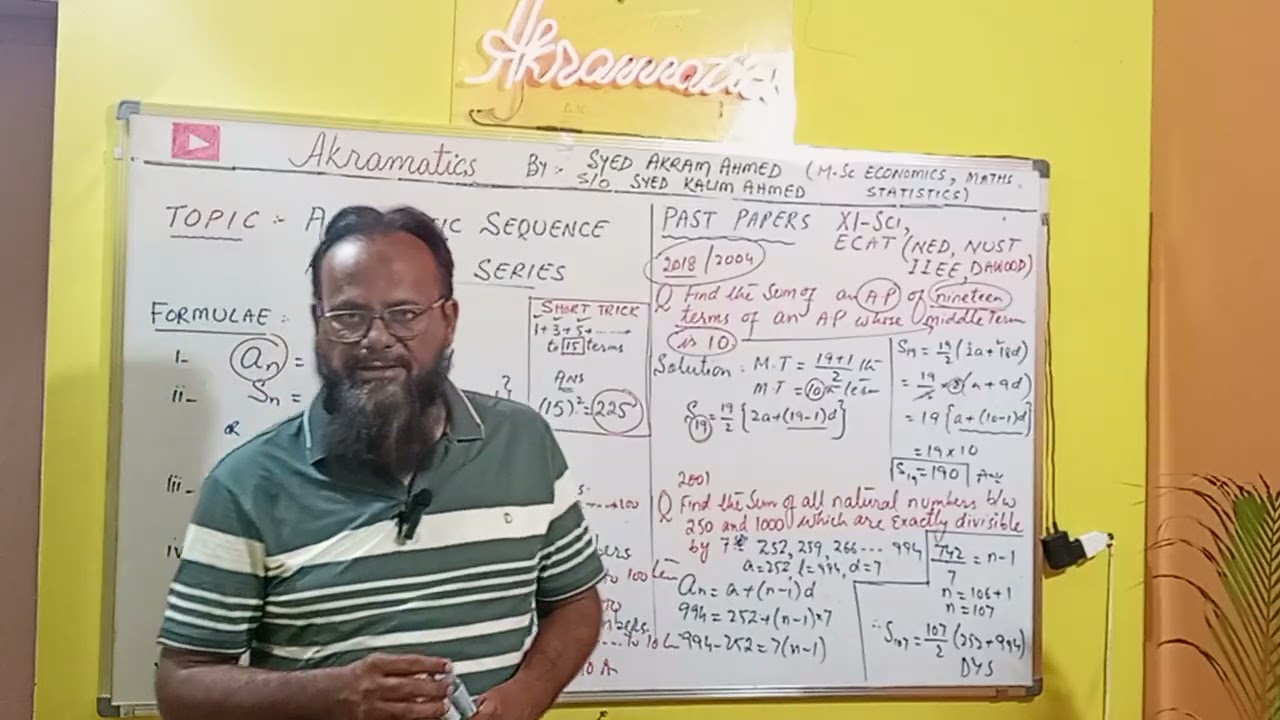 Topic | Arithmetic Progression & Arithmetic Series ( Past Paper Questions XI Sci)