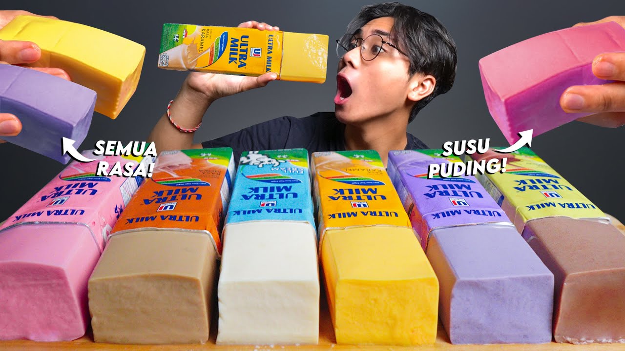SUMPAH NAGIH!! MUKBANG SUSU PUDING KOTAK ULTRAMILK SEMUA RASA!! CARAMEL, TARO, MOCA, COKLAT, DLL!!
