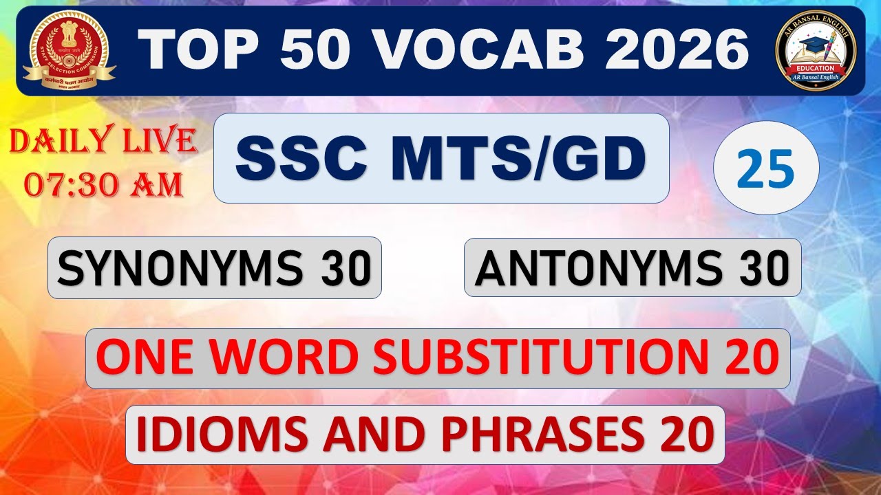 SSC MTS/GD 2026 | TOP 50 Vocab 2026 Class - 25 By Bansal Sir