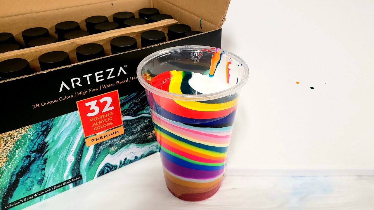 28 color wreck a ring pour with Arteza pouring paints!