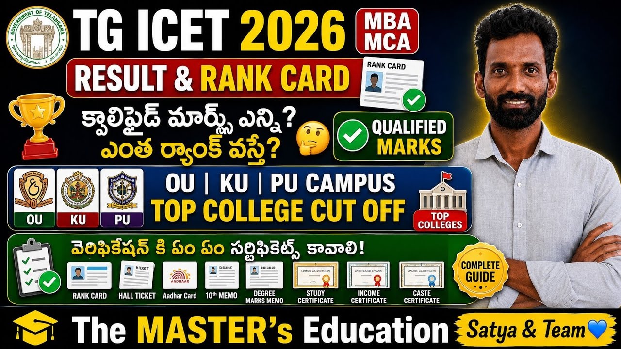 TG ICET 2026 MBA MCA Result Rank Card Qualified Marks Top Colleges Cut Off Counselling Certificates