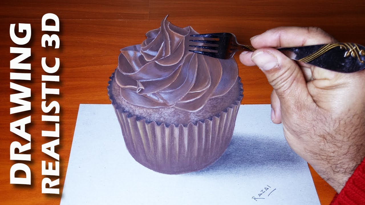 How To Draw A Chocolate Cupcake On Paper | Amazing 3D Drawings Art