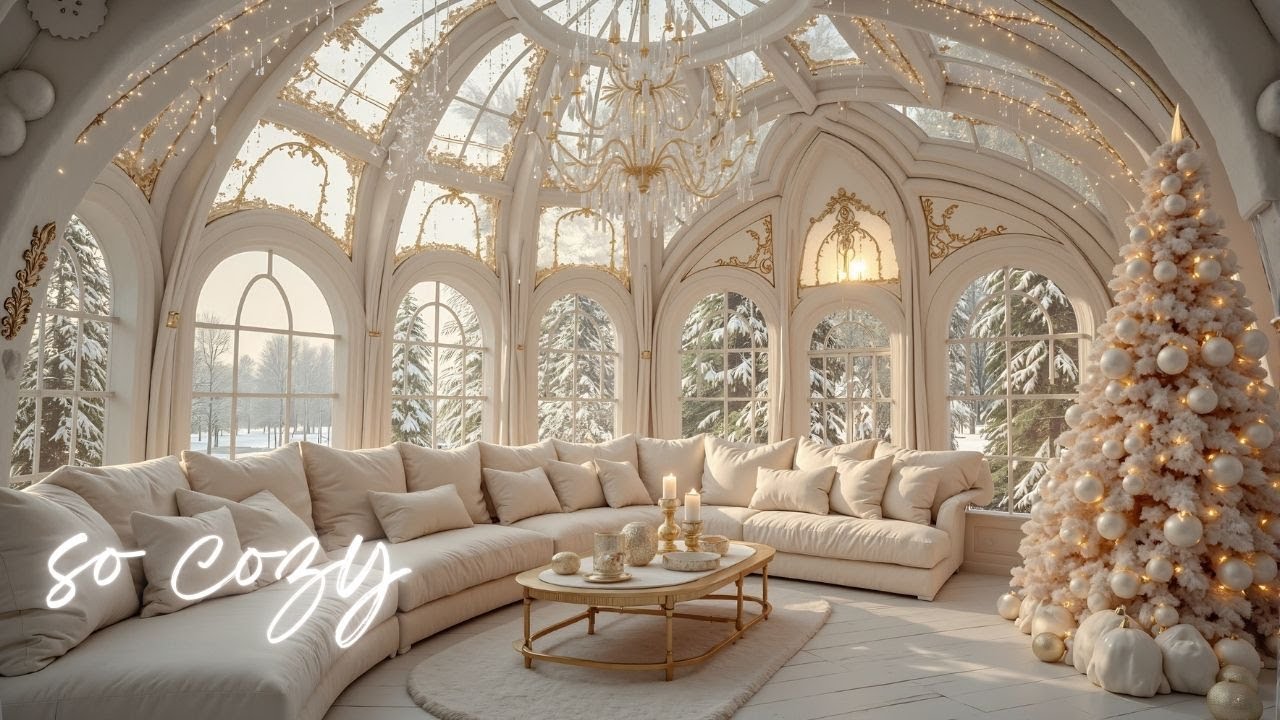 White Christmas Jazz Ambience ❄️ Chimes, Falling Snow & Cozy Deep Focus Holiday Music