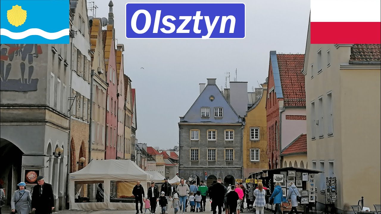 Poland, Olsztyn walking tour to the centre and old town avenue [4K]
