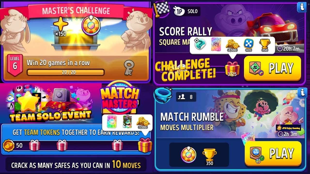 Master's Challenge Complete ✅ 2 Solo+1 Match Rumble/ Team Solo Column Mania/Square Matches Rainbow
