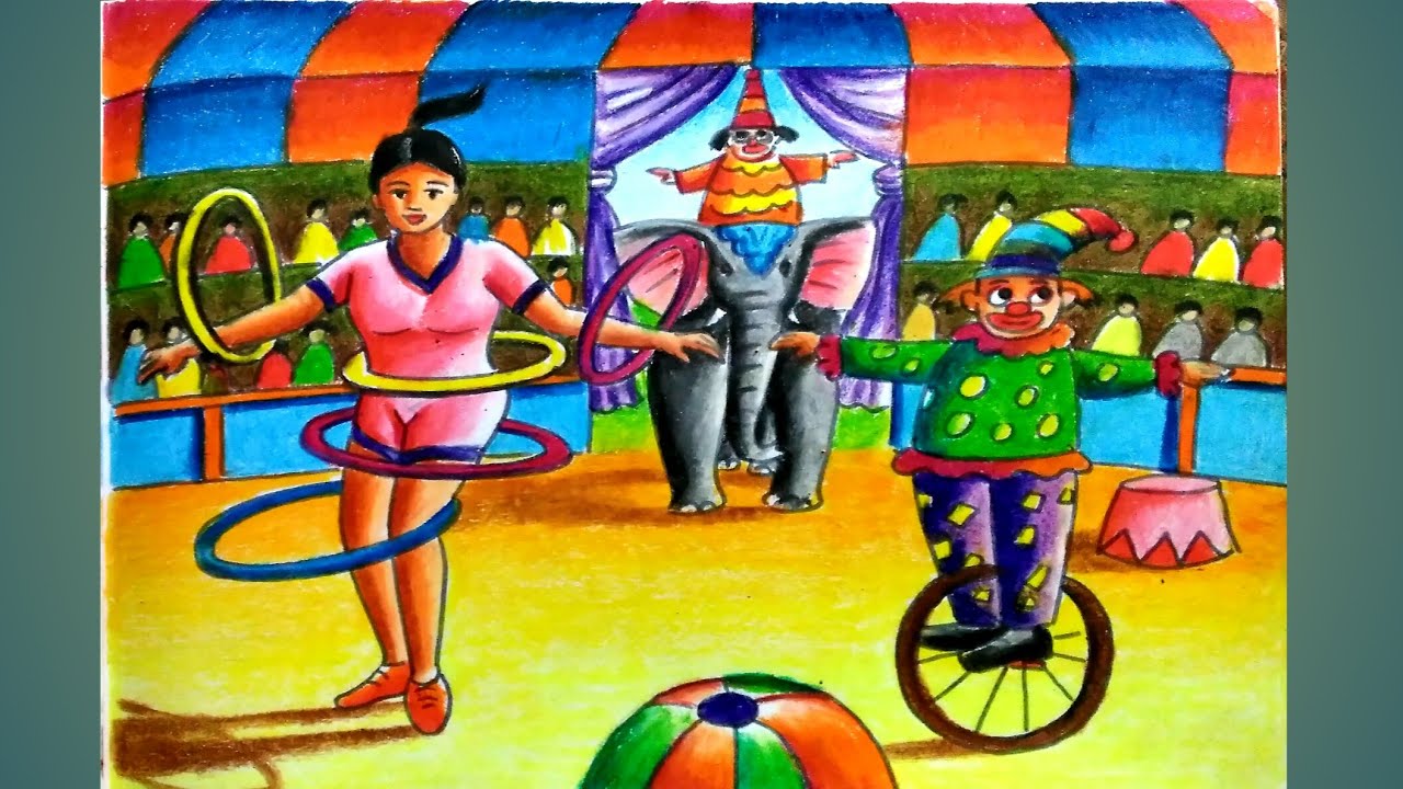 How to draw a circus scenery step by step/Circus scene drawing easy