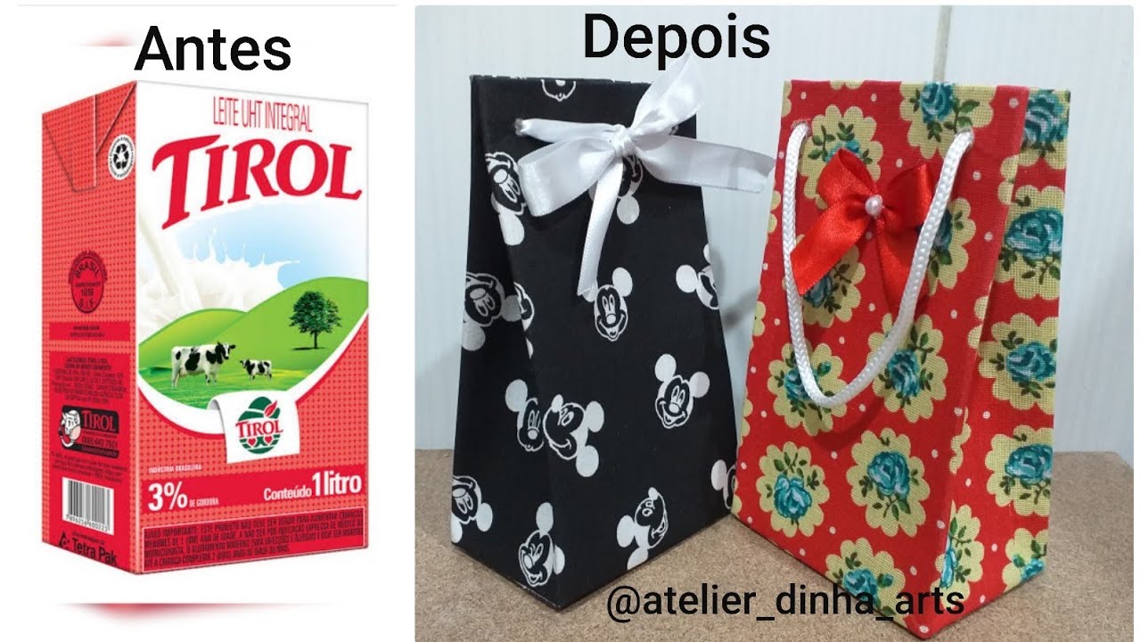 Sacolinhas feitas com caixa de leite ♻️😍(Ideal para  lembrancinhas)