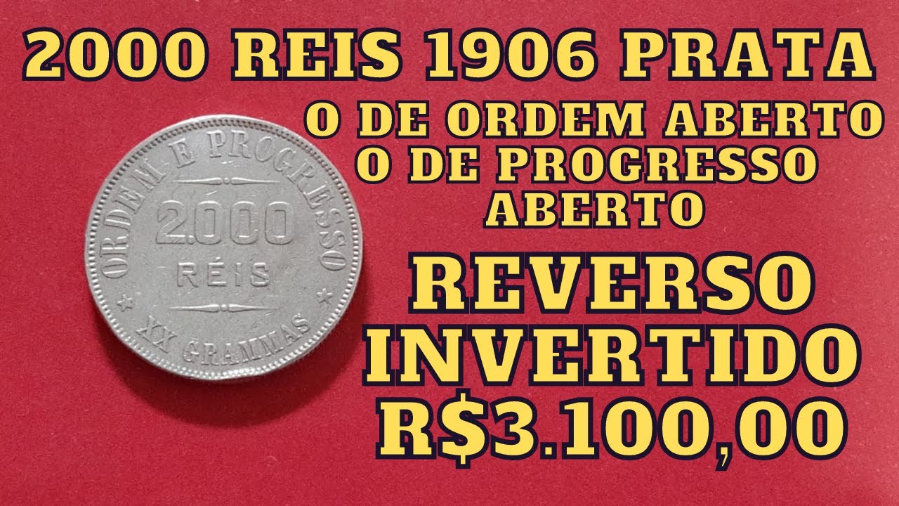 MOEDA 2000 REIS 1906 VALOR_MOEDA DE 2000 COM O ABERTO_MOEDA PRATA 2000 RÉIS_MOEDA DE PRATA 1906