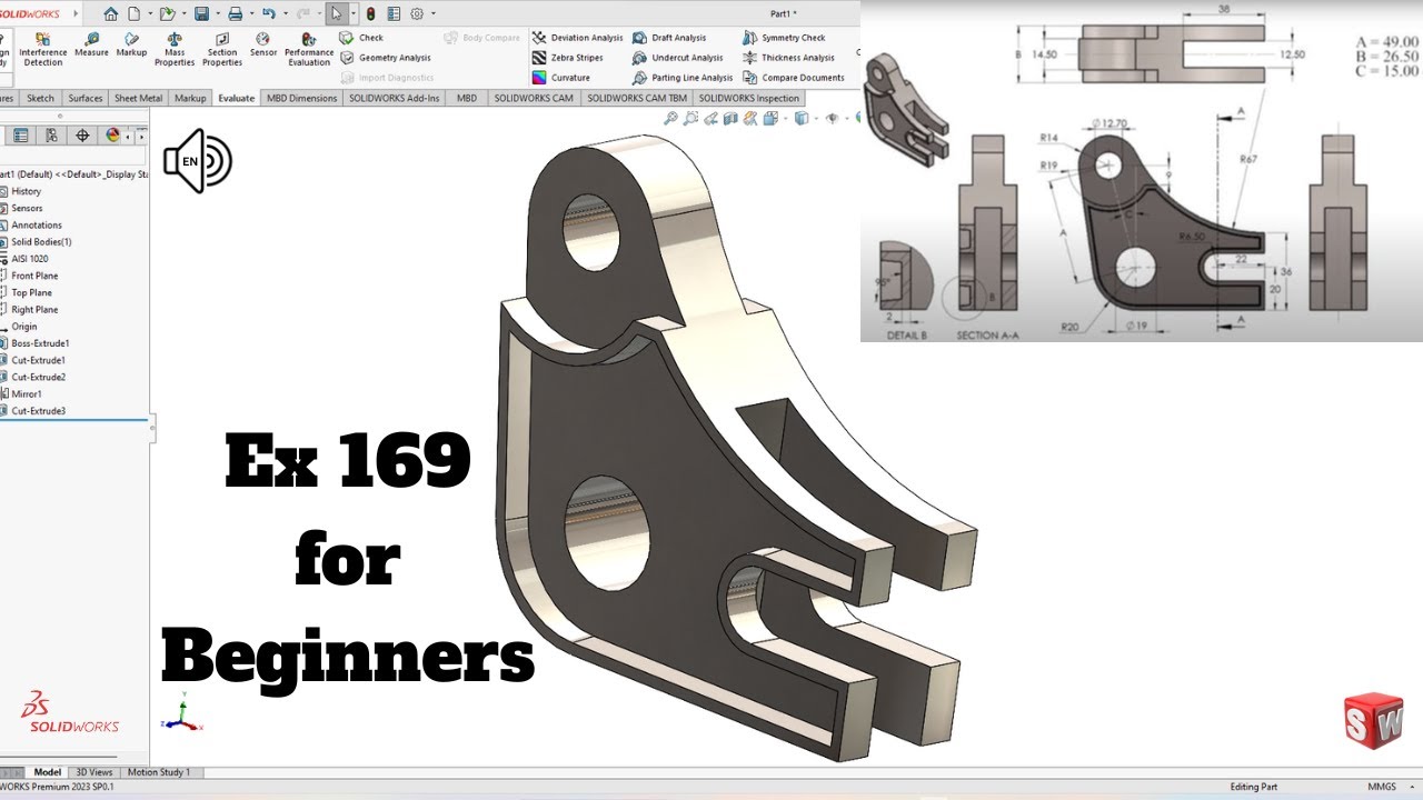 CSWA Exercise SolidWorks Tutorial! SolidWorks Exercise 169 for beginners