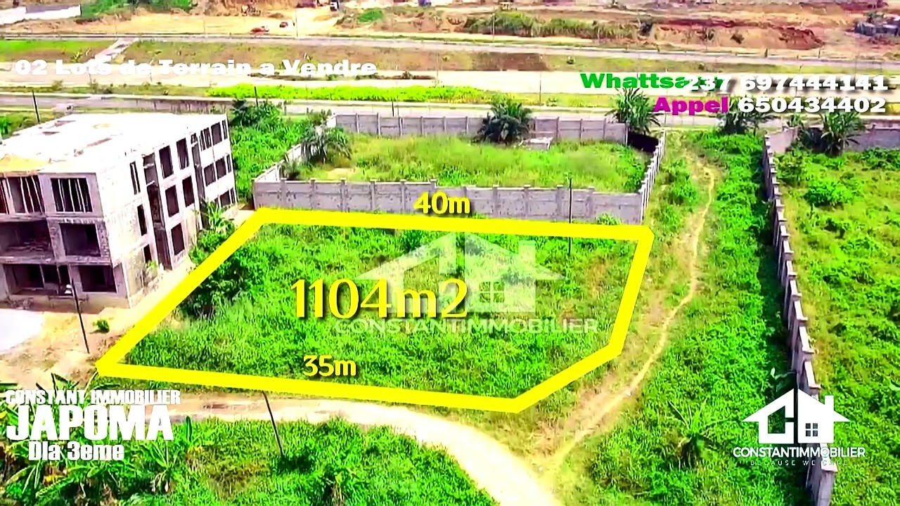 Douala-Japoma.. 02 lots de terrain à vendre 516m2 mutation totale & 1104m2 morcellable... 60.000f/m2