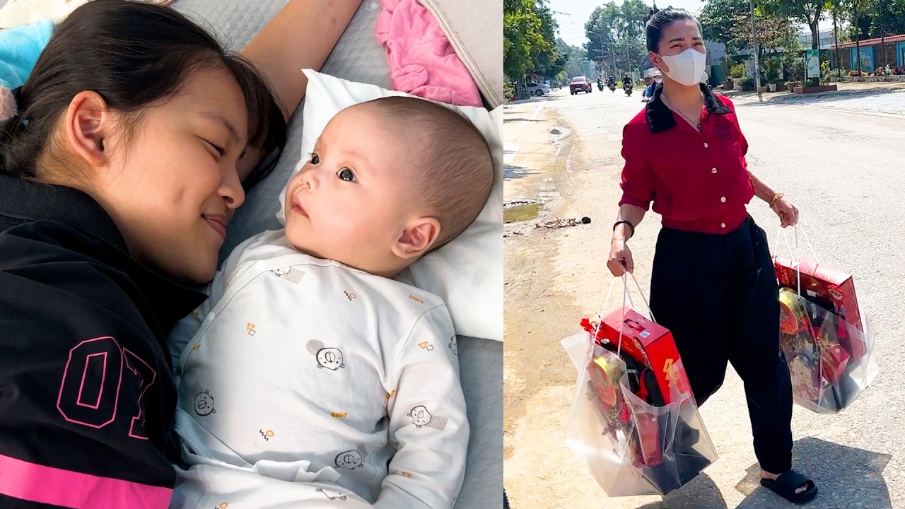 Baby Banh Bao stayed home with Quynh while Mom went shopping