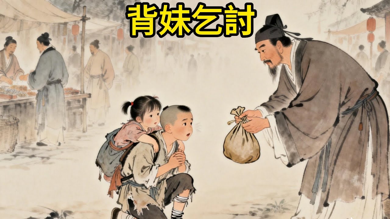 8歲少年背瘸腿妹妹討飯三年，富商願出百兩銀子買她走！他跪地搖頭，一句話讓富商落淚#民間故事 #故事頻道 #感人故事 #情感