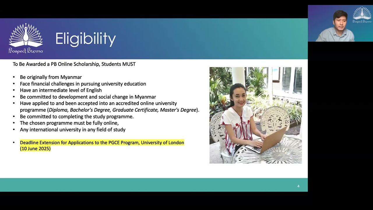 Prospect Burma Scholarship webinar - PGCE (Teacher Development),  University of London, 8 May 2025