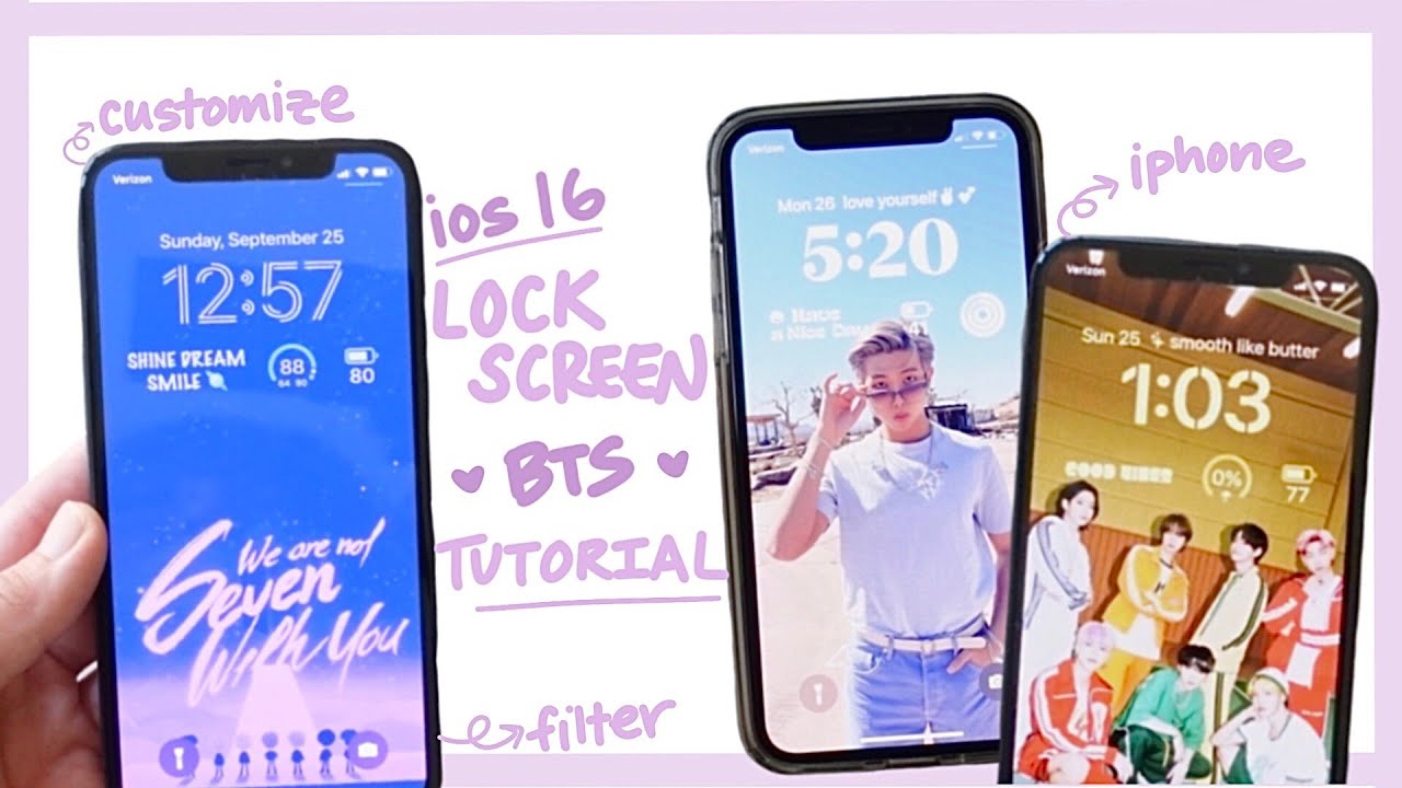 iOS 16 LOCK SCREEN CUSTOMIZATION (BTS VERSION 💜) TUTORIAL | APPS, WIDGETS, FILTERS