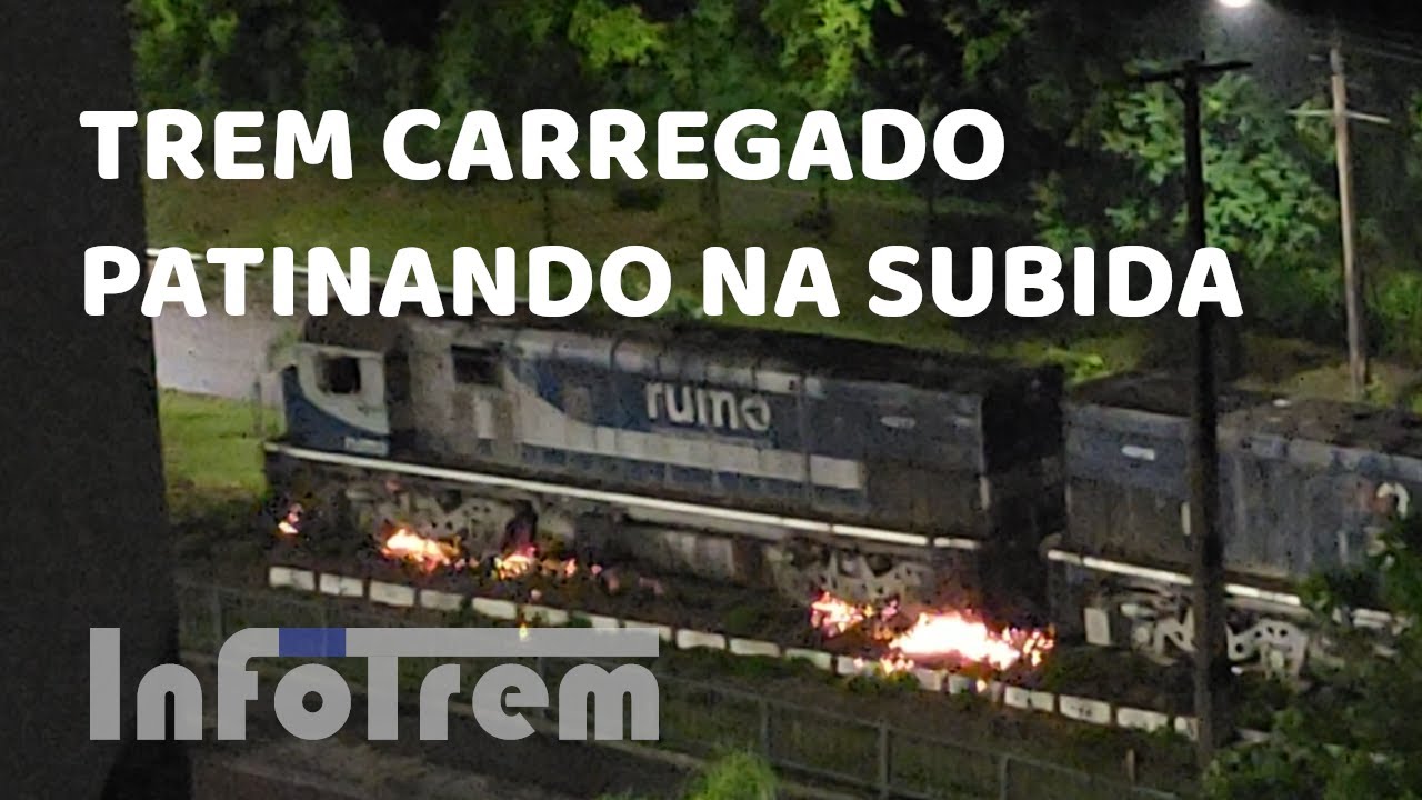 Trem carregado patinando na subida