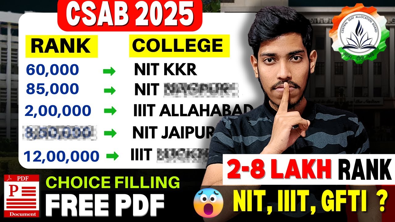 CSAB Counselling 2025 Choice Filling🔥| Top NITs/IIITs at 5-8 Lakhs Rank in JEE #CSAB #jee