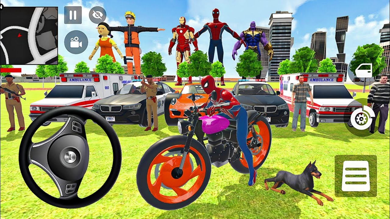 💥Indian Thift Auto Android Game 🦚 Spiderman & Naruto🦸🏻Purchased Monster Ambulance 🚑 Police Car Fight