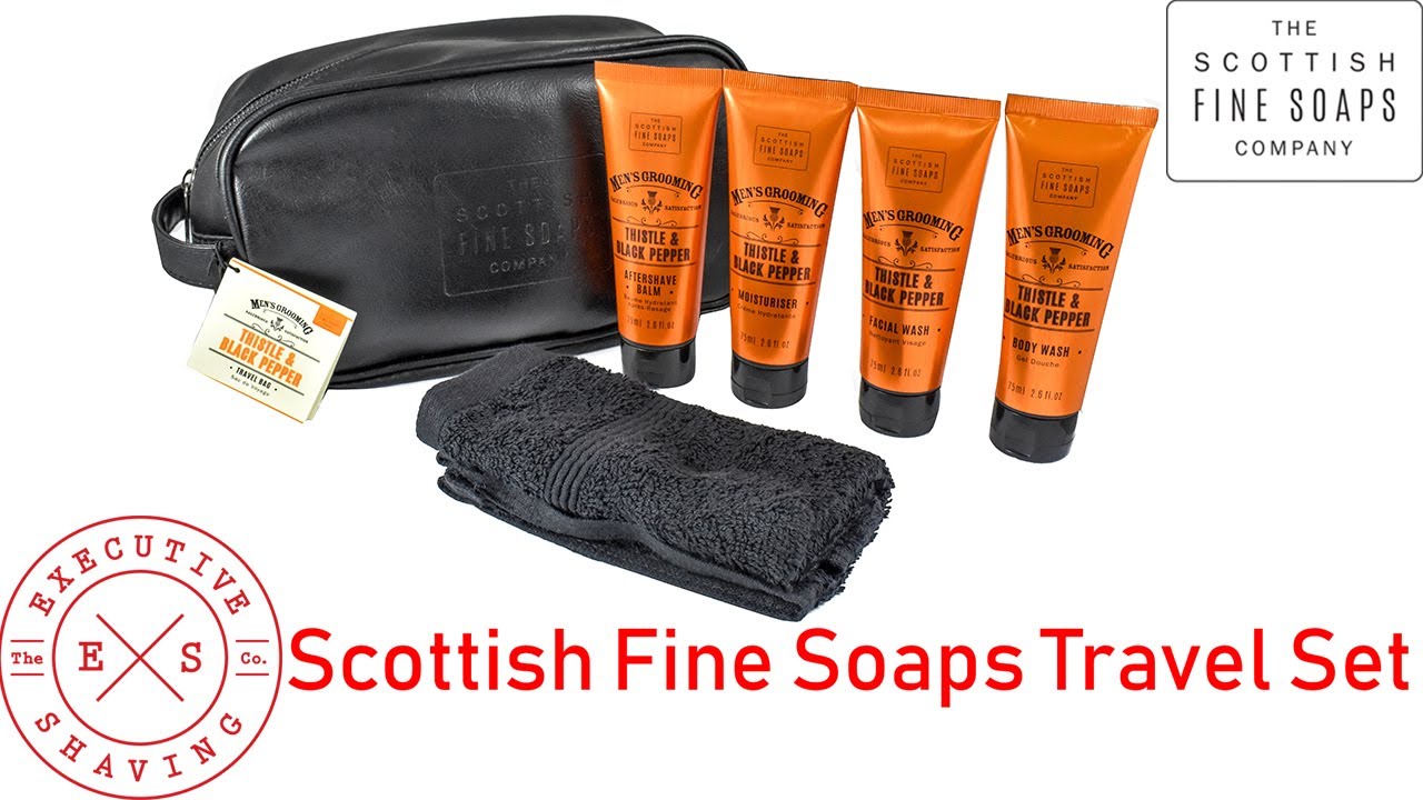 Scottish Fine Soaps Thistle & Black Pepper Travel Grooming Set | Executive Shaving