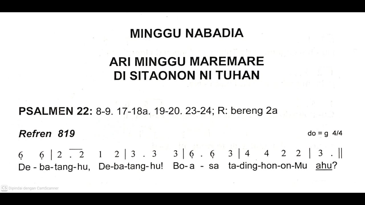[Batak Toba] Minggu, 29 Maret 2026 - ARI MINGGU MAREMARE DI SITAONON NI TUHAN - Psalmen Hatopan