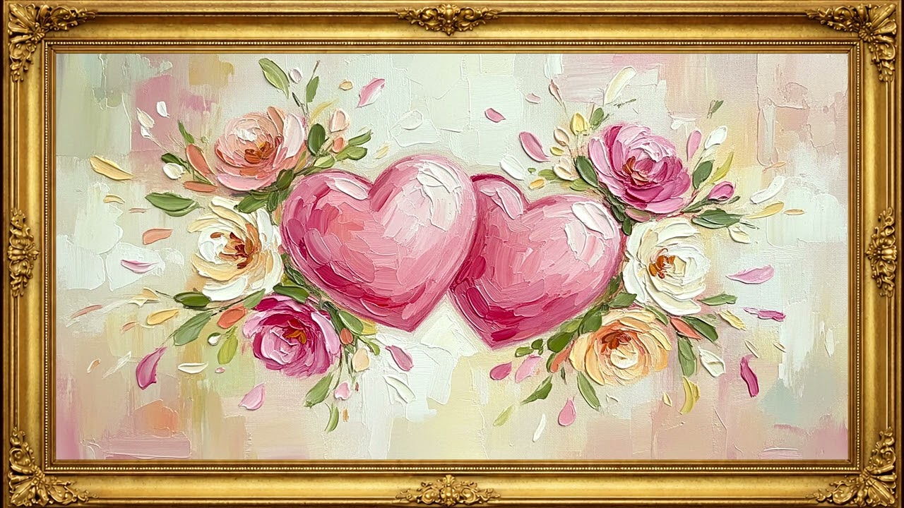 Valentine’s Love Hearts 💕 | Romantic Floral Painting | Romantic Framed TV Art Screensaver