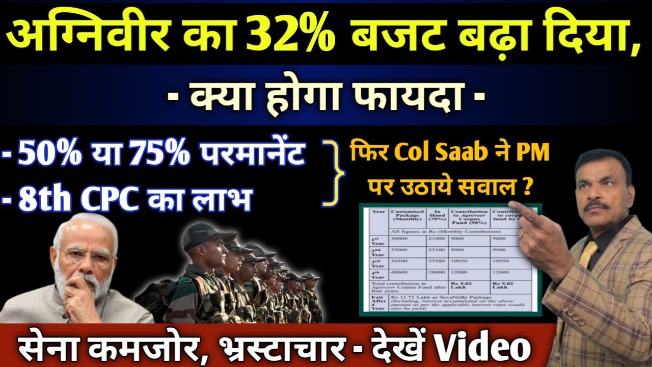 अग्निवीरों को मिलेगी डबल खुशी, बजट में घोषणा, 50 से 75% परमानेंट, 8th CPC का लाभ,Col ने PM पर सवाल,