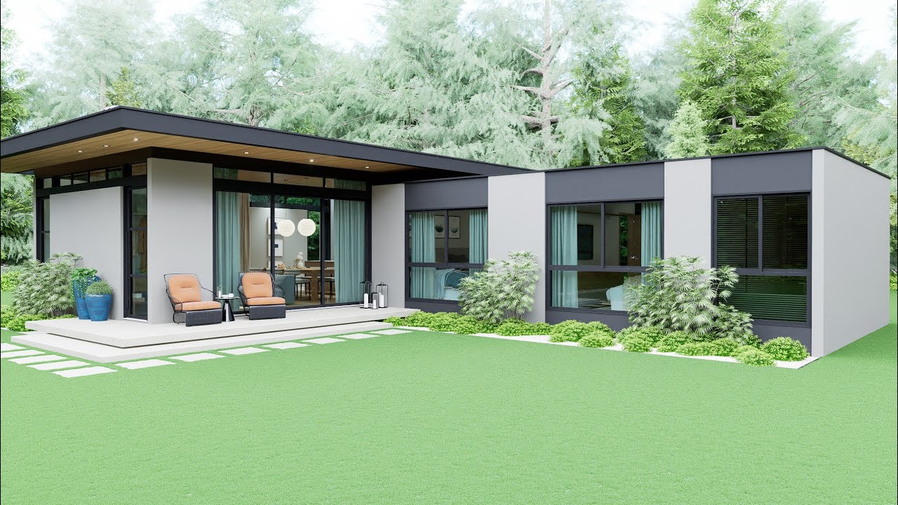 Tour por uma Bela Casa em L em Meio à Natureza - Design Elegante e Confortável