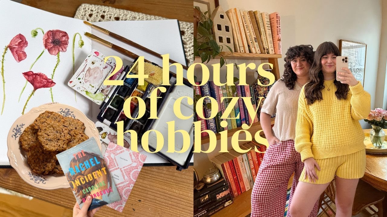 24 hours of cozy hobbies vlog 🧺 journaling, watercoloring, baking, reading +  more
