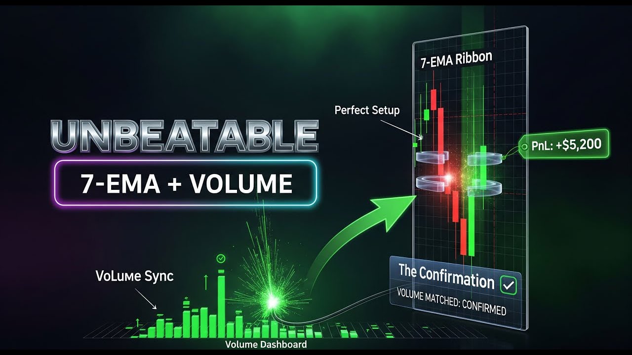Лучшая настройка индикатора TradingView? Лента 7-EMA + панель объёма.