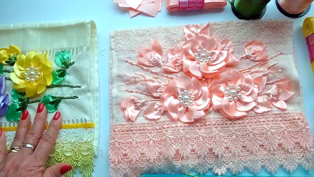 Bordado com fita de cetim modelo flor encaixada