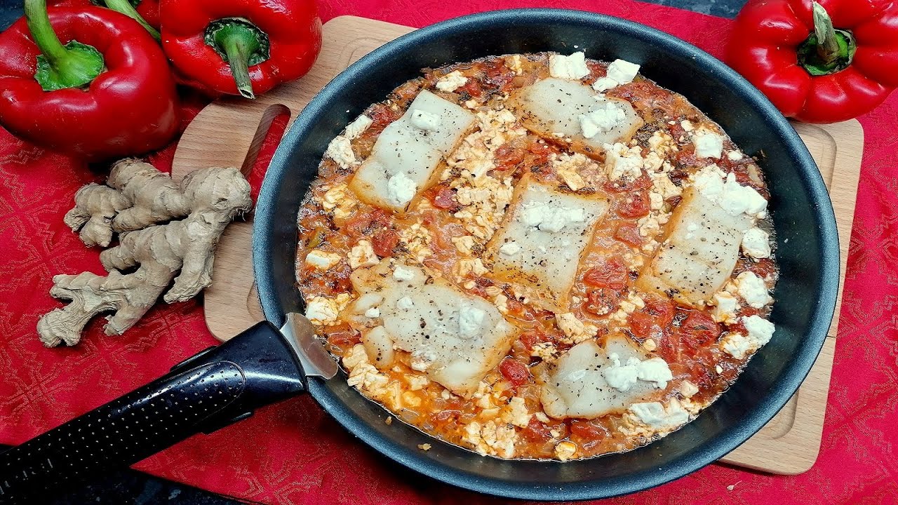 Треска в помидорах с сыром фета. Обед готов через 20 минут