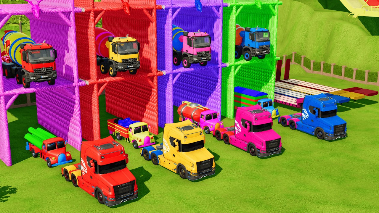 Garage With Colors-TRANSPORTING ALL CEMENT MIXER TRUCKS TO THE GARAGE WITH LIZARD HEAVY HAUL | FS22