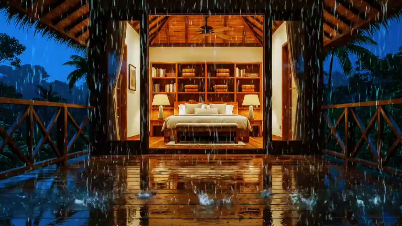 Heavy Rain on a Luxury Tropical Cabin 🌧️🌙 Cozy Jungle Night for Deep Sleep