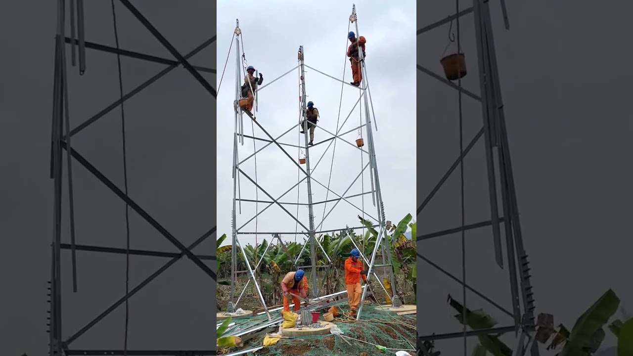 Transmission Line Tower Installation | Manual Structure Assembly