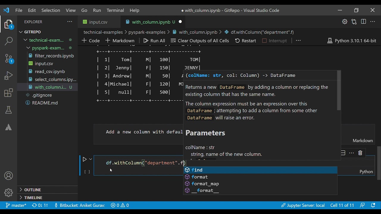 PySpark Examples - Add new column - Update value/datatype of column  - With Column