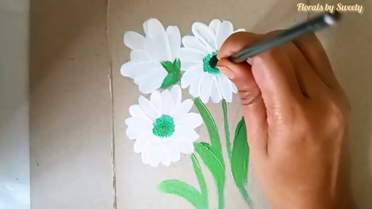 White daisy flower painting tutorial for beginners. 