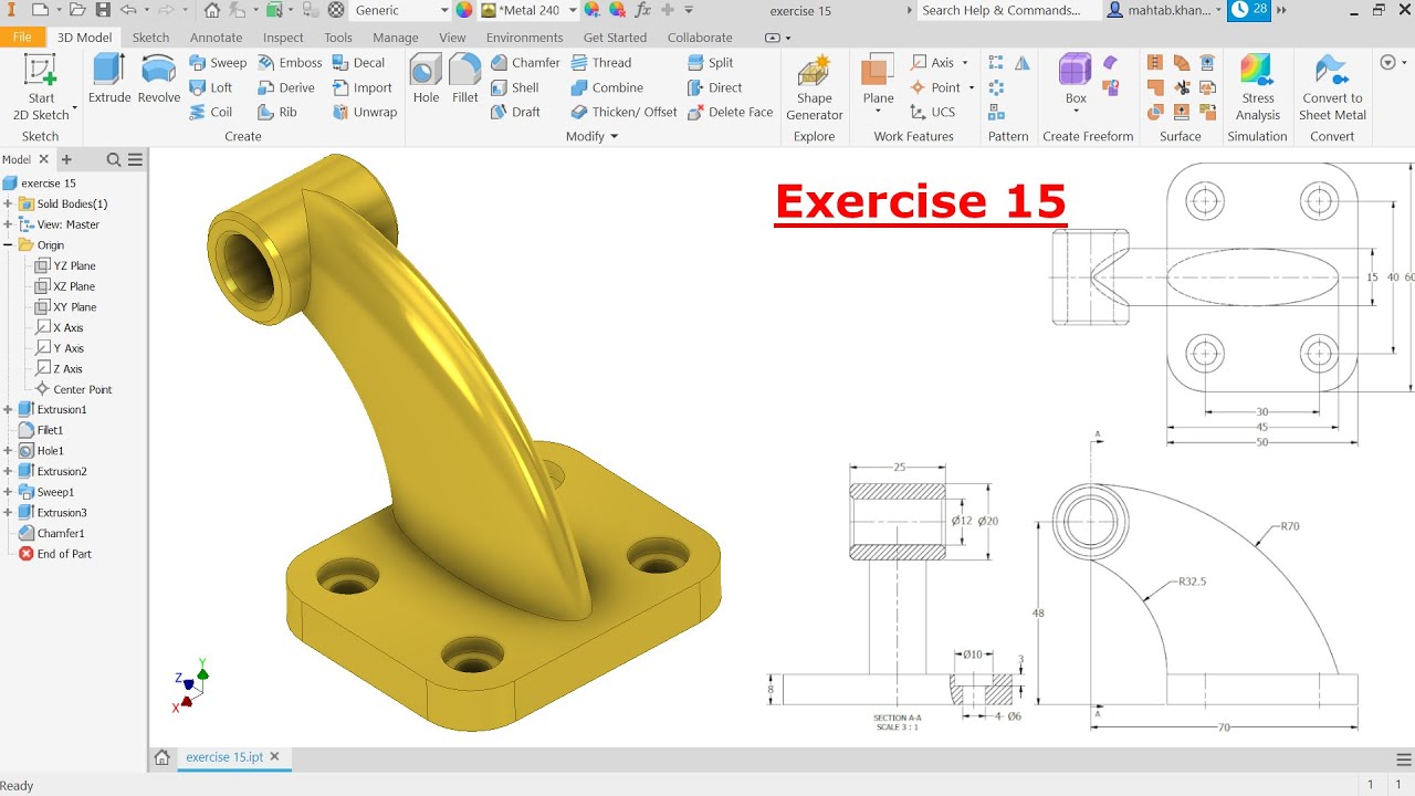 Autodesk Inventor 2021 Tutorial For Beginners Exercise 15