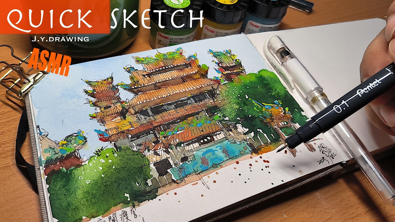 Temple Sketching and Painting  | ASMR No Music, No Talking