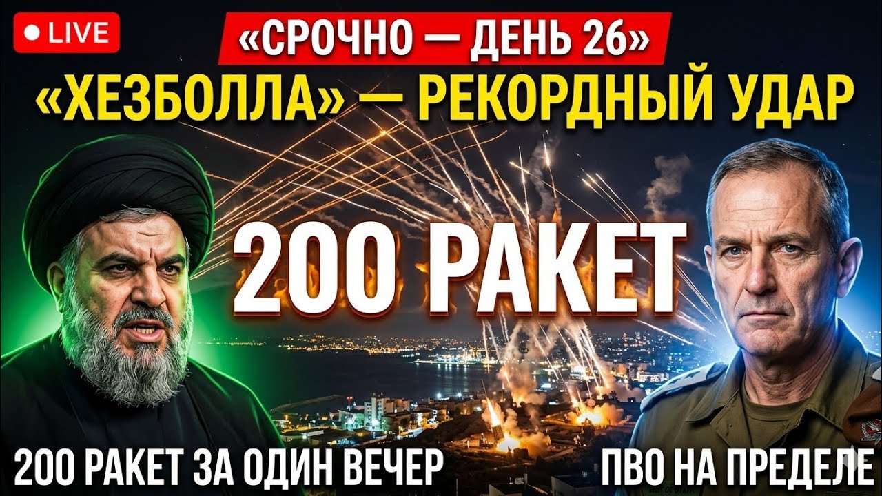 🔴 &laquo;Хезболла&raquo; наносит рекордный удар &mdash; 200 ракет за вечер &mdash; Израильская ПВО на пределе | День 26