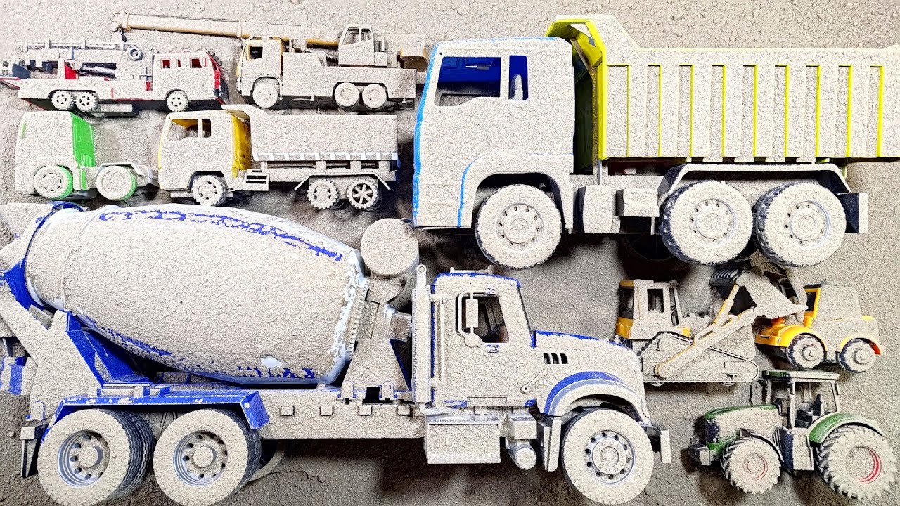 Temukan Mobil Mainan Terkubur dan Membersihkan Truk Molen Besar, Truk Pasir Besar, Mobil Pemadam
