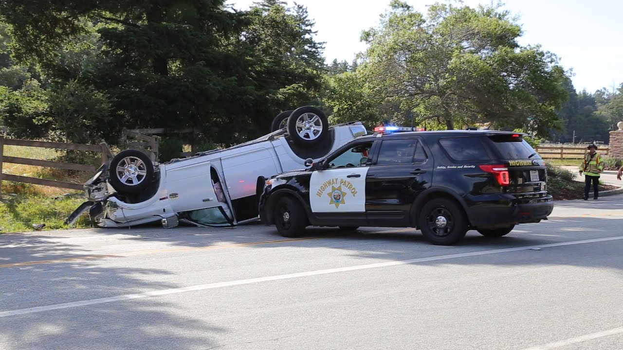 California Highway Patrol Pushes Crashed Vehicle out of Roadway