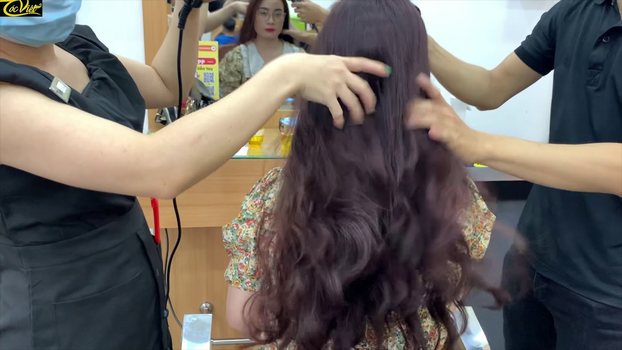 TÓC VIỆT | kiểu tóc dài uốn sóng lơi , nhuộm nâu đỏ