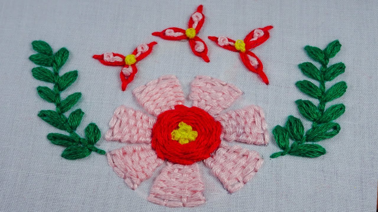 hand embroidery nice floral design easy stitch by #RoseWorld,needle weaving embroidery