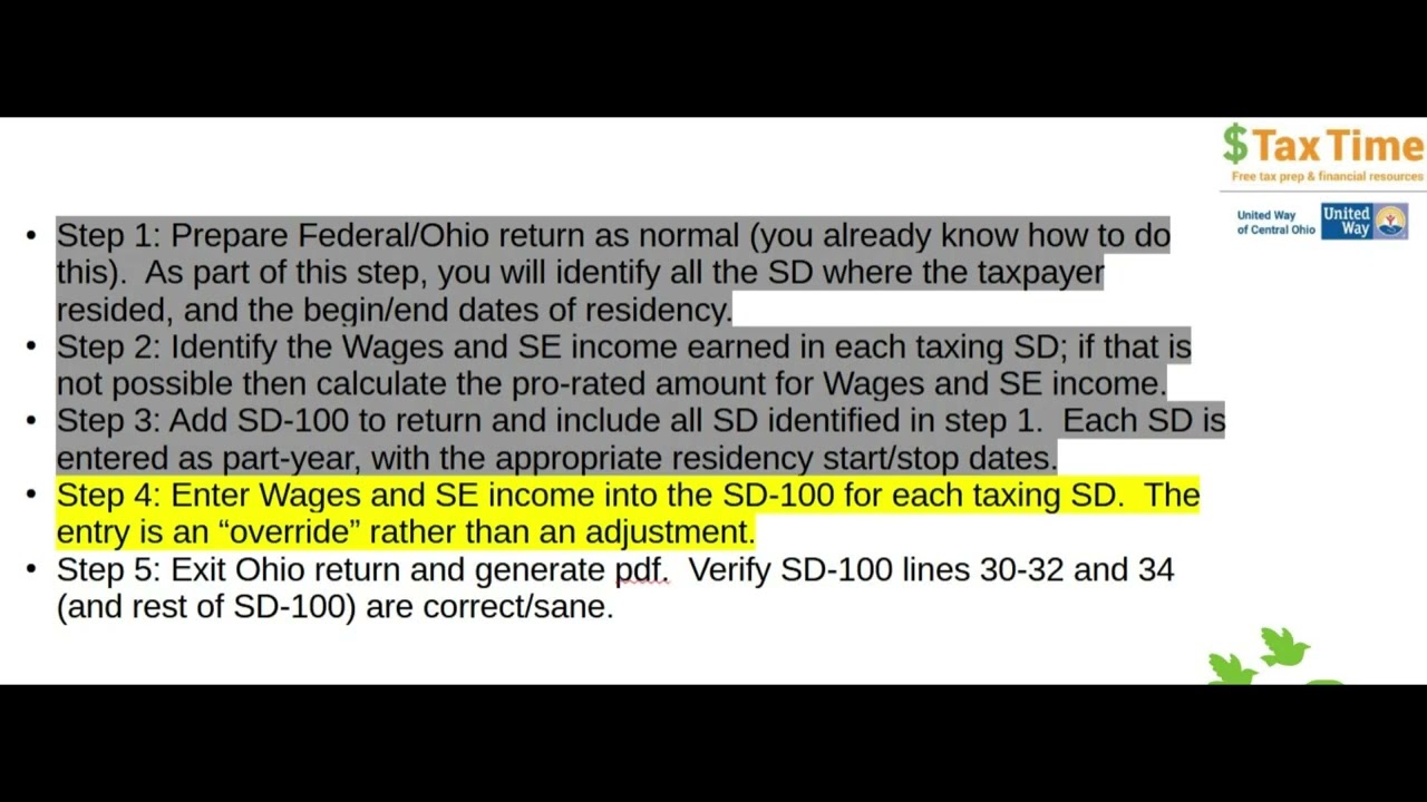Ohio SD Income Tax Part 4 Part year Earned Income