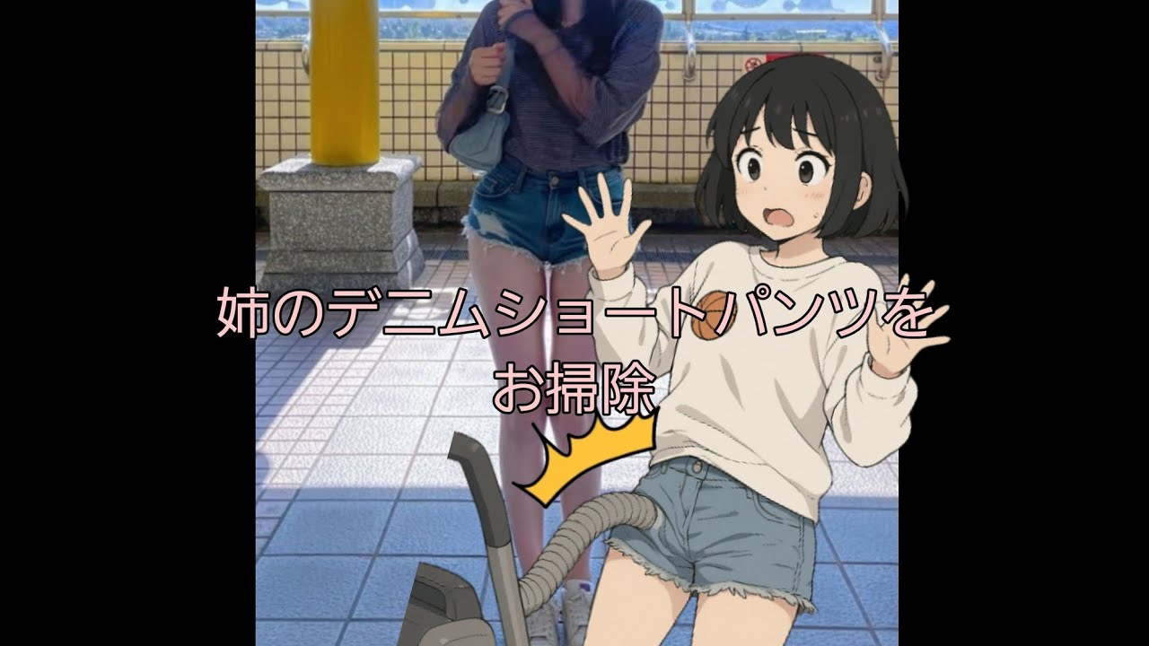 姉のデニムショートパンツを勝手に掃除機で吸引