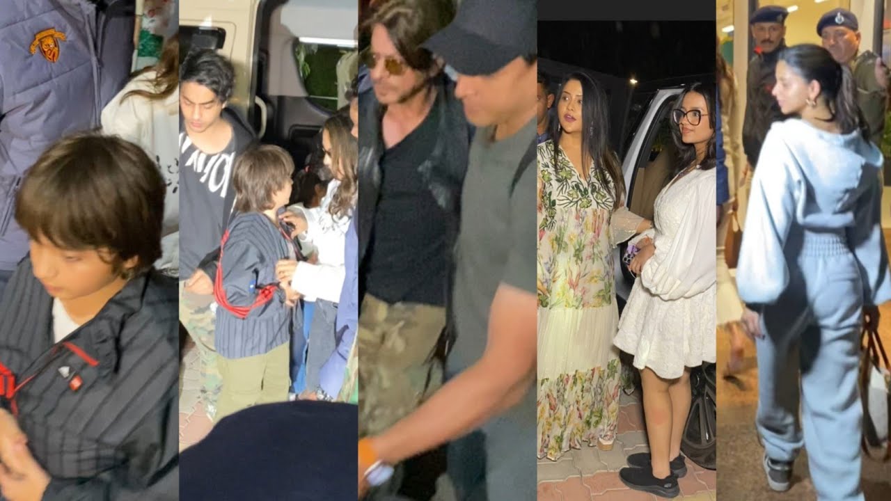 Amruta Fadnavis Shahrukh Khan Gauri Khan Suhana Khan Abram Khan Aryan Khan at jamnagar airport