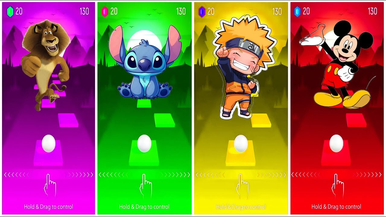 Tiles Hop   Alex the Lion Naruto vs Stitch Vs Mickey MouseI🎶 Tiles Hop EDM RUSH